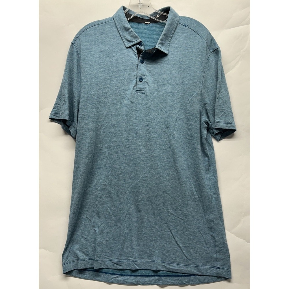 Lululemon Mens Size M Blue Short Sleeve Evolution Athletic Polo Shirt (L8)